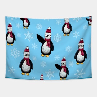 Cute Penguin Snowflake Pattern Tapestry