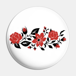 Print with Red Rose and Mallow Inspired by Ukrainian Traditional Embroidery Pin