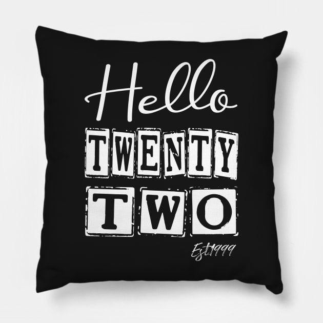 Hello Twenty two Est.1999 22th Funny Birthday Pillow by shopcherroukia