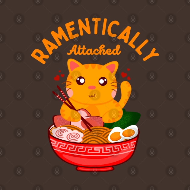 Ramentically Attached - Funny Kawaii Orange Cat Eating Ramen Noodles by Andrew Collins