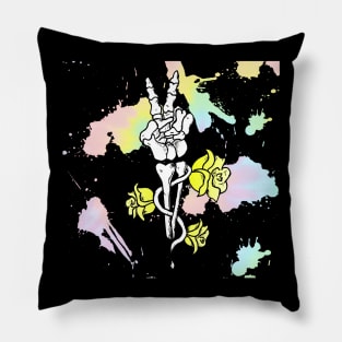 Retro Rainbow Skeleton Peace Design Pillow