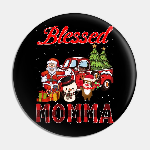 Blessed Momma Red Plaid Christmas Pin by intelus