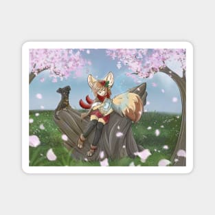 Fennec Fox Girl Bard Lira with Cherry Blossoms Magnet