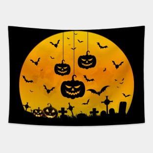 Spooky Moon Halloween Witch Monster Ghost Pumpkin Tapestry