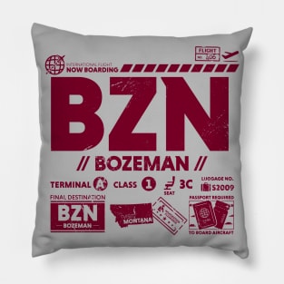 Vintage Bozeman BZN Airport Code Travel Day Retro Travel Tag Montana Pillow