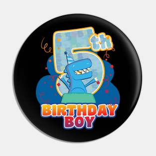 '5th Birthday Boy Dino' Cool Dinosaurs T Rex Gift Pin