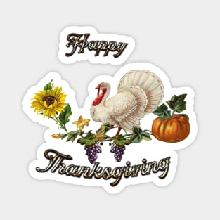 Happy Thanksgiving, with cute turkey, flowers and fruit Magnet