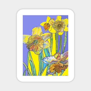 Abstract Yellow Daffodil Watercolor Pattern on Navy Blue Magnet