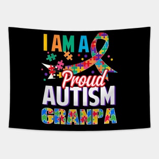 I Am A Proud Autism Grandpa Autism Awareness Ribbon Tapestry