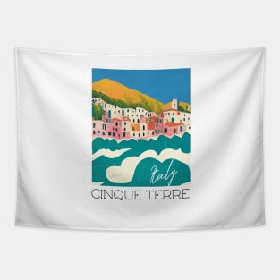 Cinque Terre Italy Travel Poster Retro Wall Art Illustration Tapestry