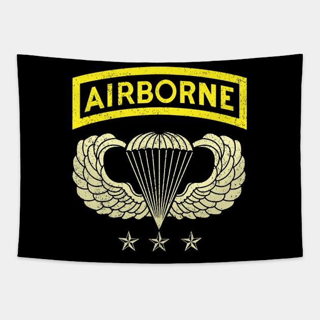 Airborne Paratrooper T-shirt White Jump Wings Airborne Tab Veteran Tapestry by floridadori