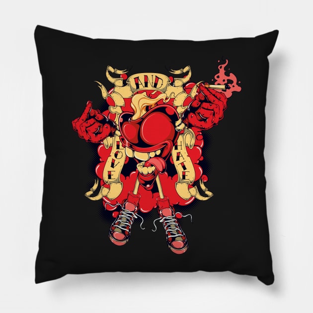 Rude Love & Hate Heart Monster Pillow by JakeRhodes