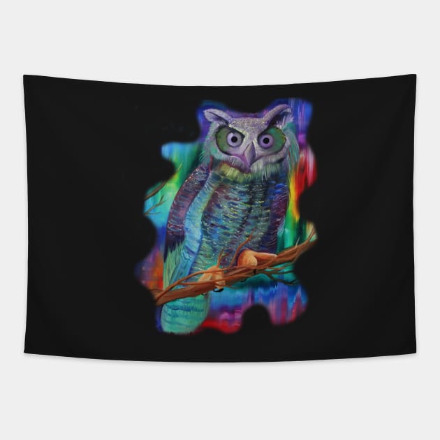 Tribal Colorful rainbow Owl Print Watercolor painting Tapestry by starchildsdesigns