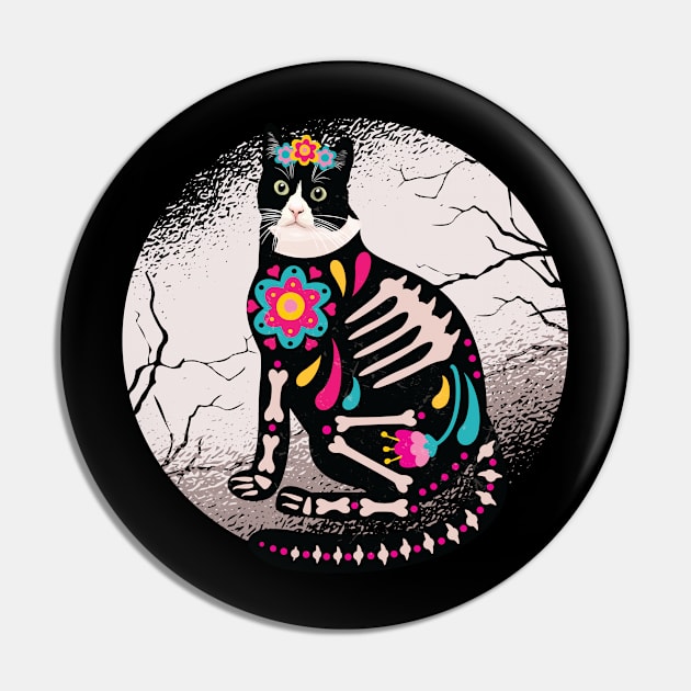 Dia De Los Muertos Skeletons Cat Mexican Day Of The Dead Pin by Vixel Art