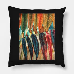 colourful red and gold autumn leaf art Pillow