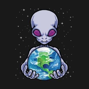 Alien Holding Earth Outer Space Cosmic Universe Extraterrestrial T-Shirt