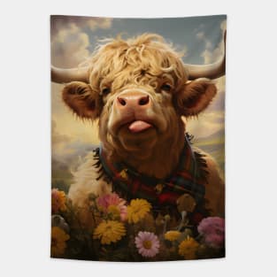 Charmingly Cute and Silly Highland Cattle Design Tapestry