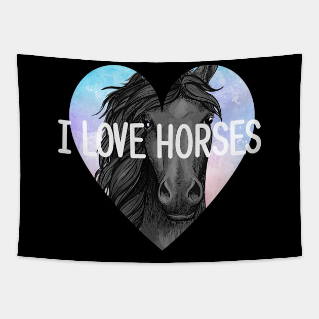I Love Horses Tapestry by White Martian