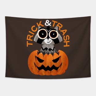 Trick and Trash Halloween Raccoon Tapestry