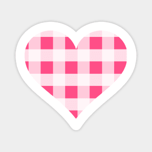 Bright Pink and White Buffalo Plaid Heart Magnet