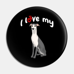 I Love My Black & White Whippet Dog Pin