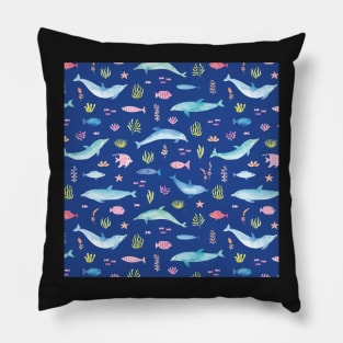 Dolphins swimming in the deep blue sea Pillow