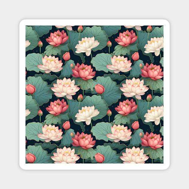 Serenity Blooms: Timeless Lotus Flower Pattern Magnet by star trek fanart and more