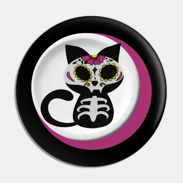 Sugar Skull Cat Full Moon Series Pin by dcohea