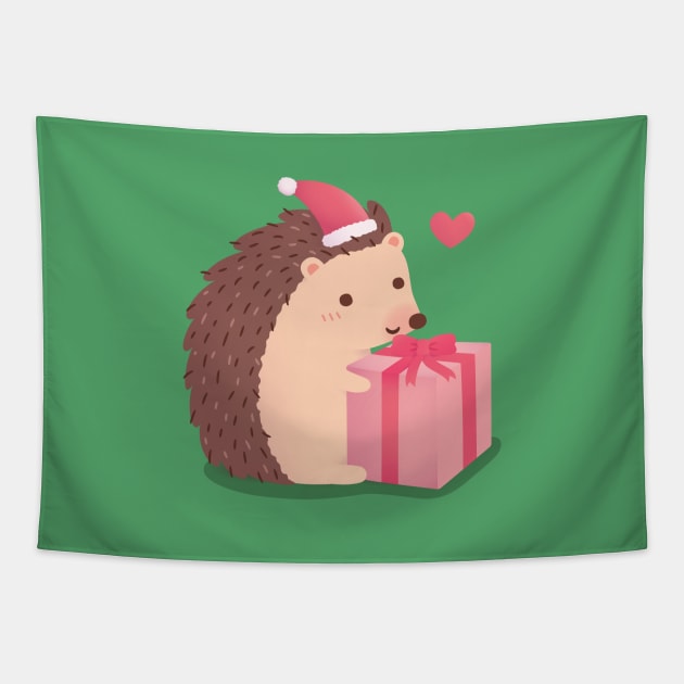 Cute Little Hedgehog With Christmas Present Tapestry by rustydoodle