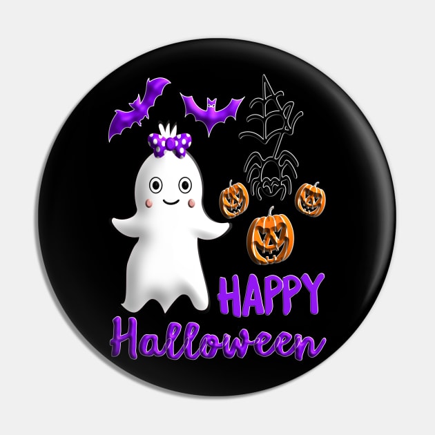 Pumpkin baby girl ghost Kawaii bat spider Happy Halloween violet orange black dots ribbon 3D tridimensional 317 Pin by dvongart