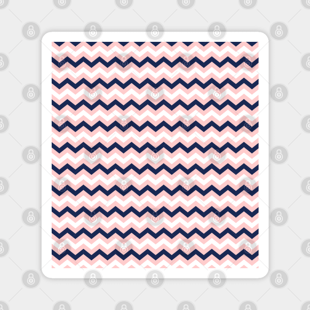 Light Pink, White and Navy Blue Chevron Zigzag Pattern Magnet by squeakyricardo