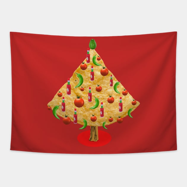 Spicy CHIPMas Tree - Jalapeno, Tomato, Peppers, and Avocado Tapestry by TJWDraws