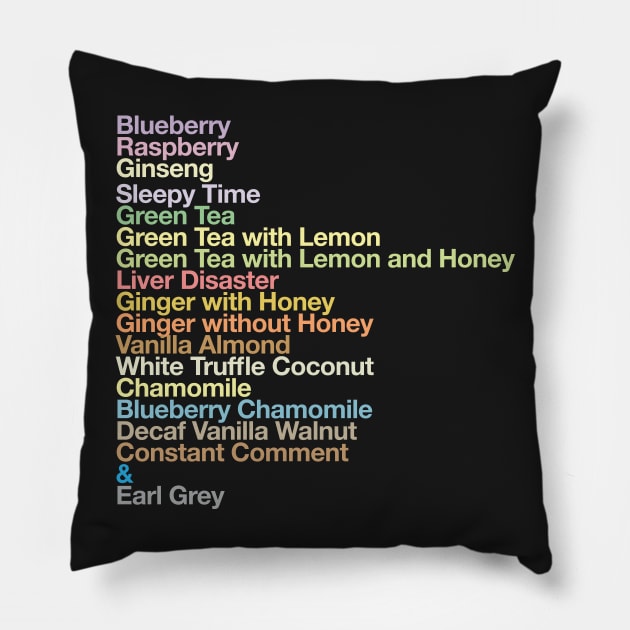 Ramona's Teas Pillow by distractedrabbit