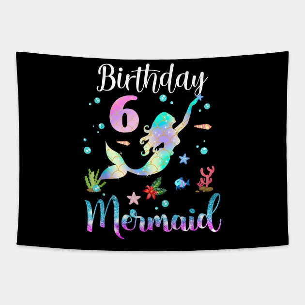 6 Years Old Birthday Mermaid Happy 6th Birthday Tapestry by Vintage White Rose Bouquets