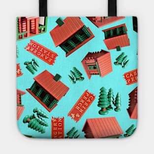 Jovielle Forest Birdhouses Tossed on Pale Cyan Tote