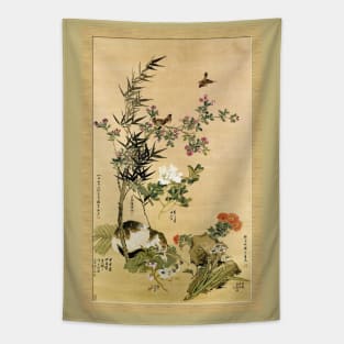 Cat, Flowers and Birds Tapestry