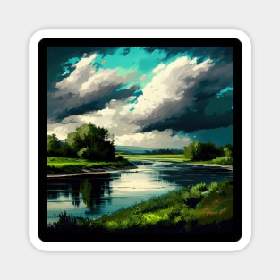 Blue and Green Spring River Scenery Magnet