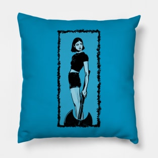 Beautiful woman with an axe Pillow