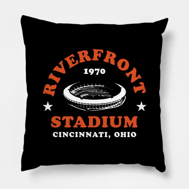 Riverfront Stadium 1970 Cincinnati Ohio Orange Bengals Pillow by fatdesigner