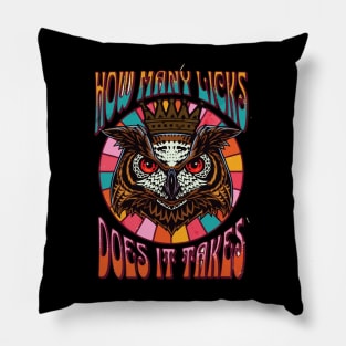 Funny Owl How Many Licks Does It Take Retro Vintage Pillow