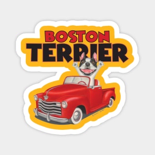 funny classic cute shirt  Boston Terrier in Classic Red Truck Magnet