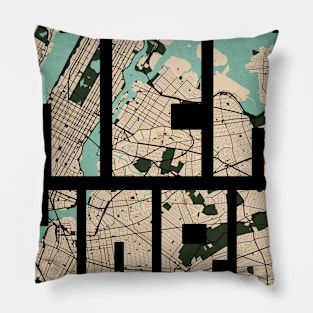 New York, United States City Map Typography - Vintage Pillow