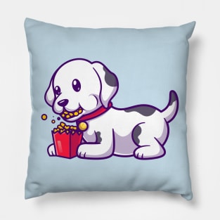 Cute Dalmatian Dog Eating Pop Corn Cartoon Pillow