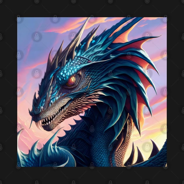 Intricate Blue Scaled Dragon at Sunrise by dragynrain