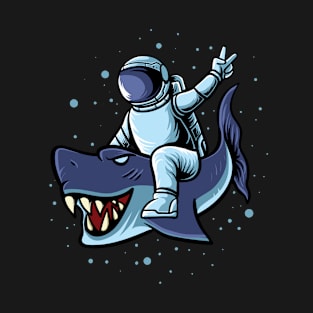 Astronaut With Blue Shark T-Shirt