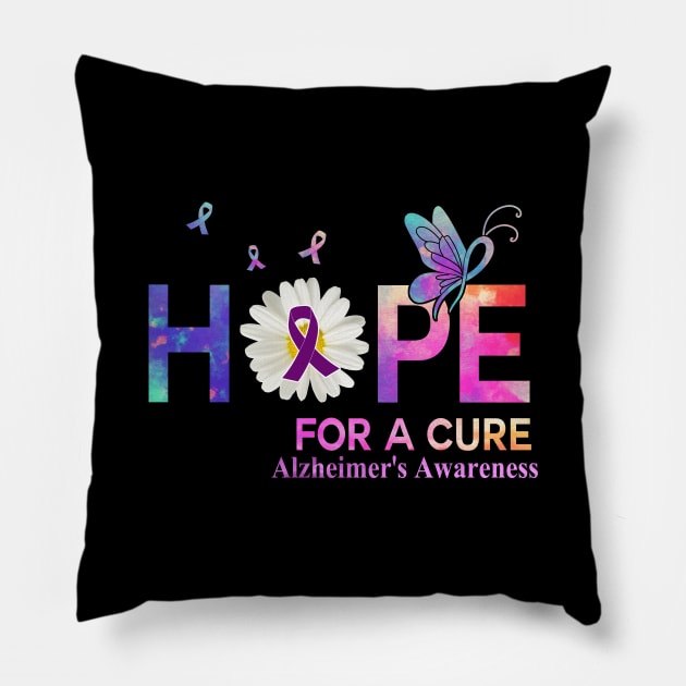 Hope For A Cure Butterfly Flower  Alzheimer's Awareness Pillow by HomerNewbergereq