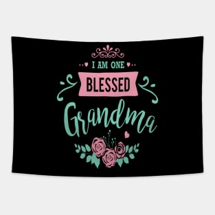 I Am One Blessed Grandma Peach Teal Floral Tapestry