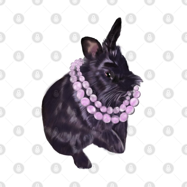 Cute bunny rabbit with pink pearls - ebony colored coloured lionhead bunny rabbit by Artonmytee