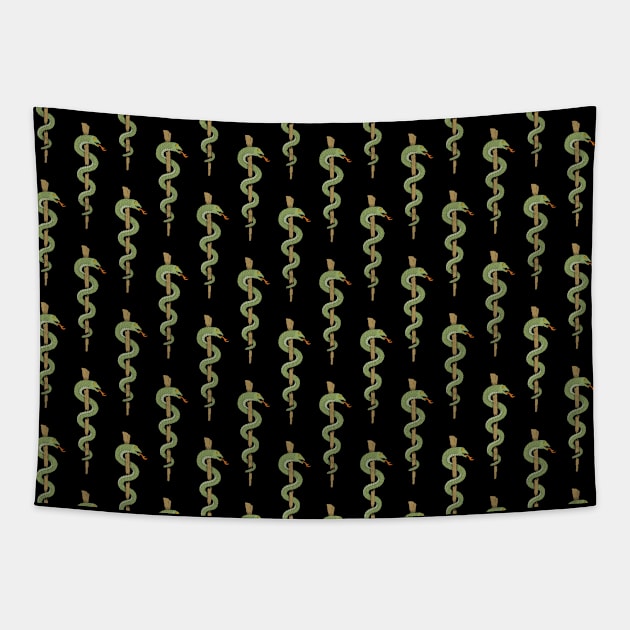 One Snake Caduceus Pattern Tapestry by sifis