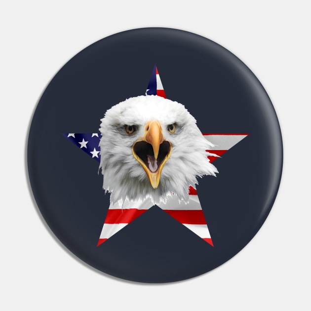 Crying Bold Eagle American Flag, Star Pin by funfun